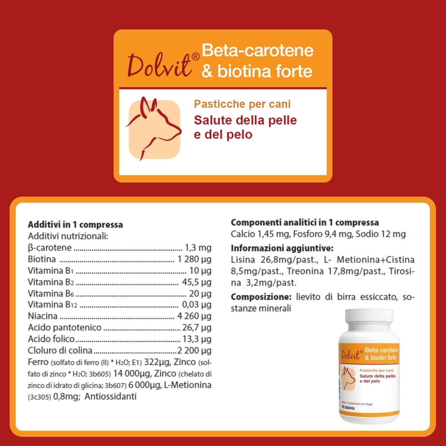 Dolvit Beta Carotene & Biotina Forte 90- Integratore Per il Pelo del Cane