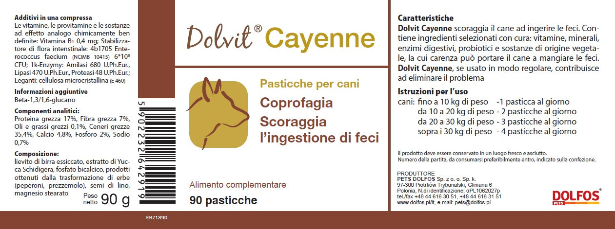 Dolvit Cayenne 90 "... combatte la coprofagia ed è un ottimo regolatore intestinale ..."