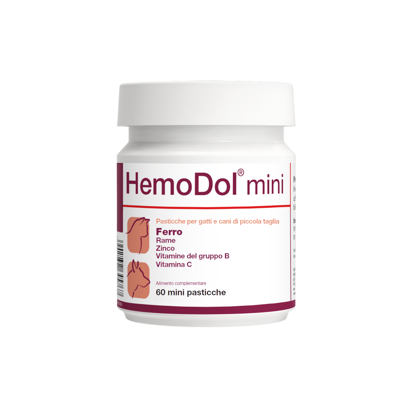 HemoDol mini 60 ".. Ferro chelato, Zinco chelato, Rame chelato, Vitamine .... "