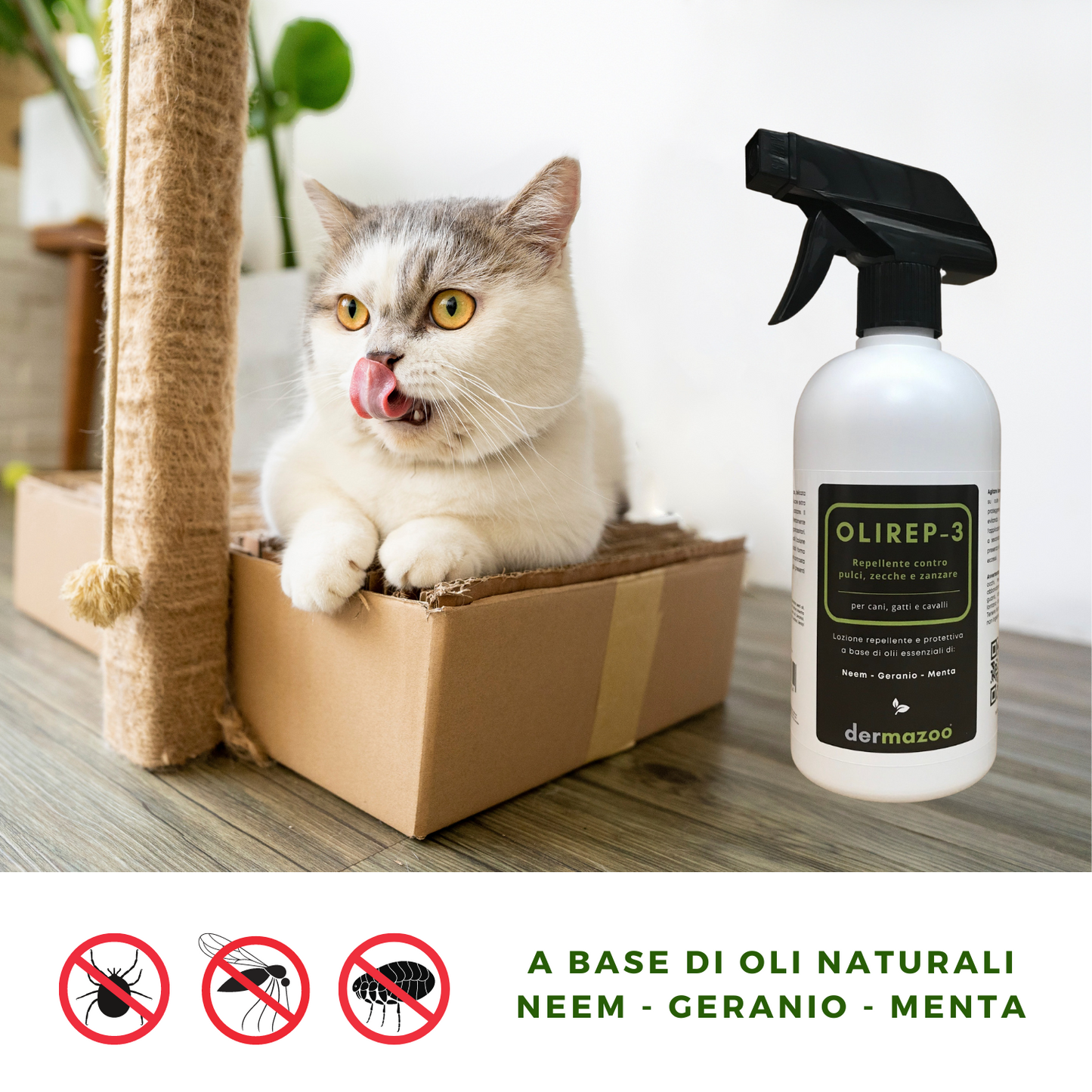 dermazoo - OLIREP-3 Repellente Spray naturale per cani con Oli essenziali