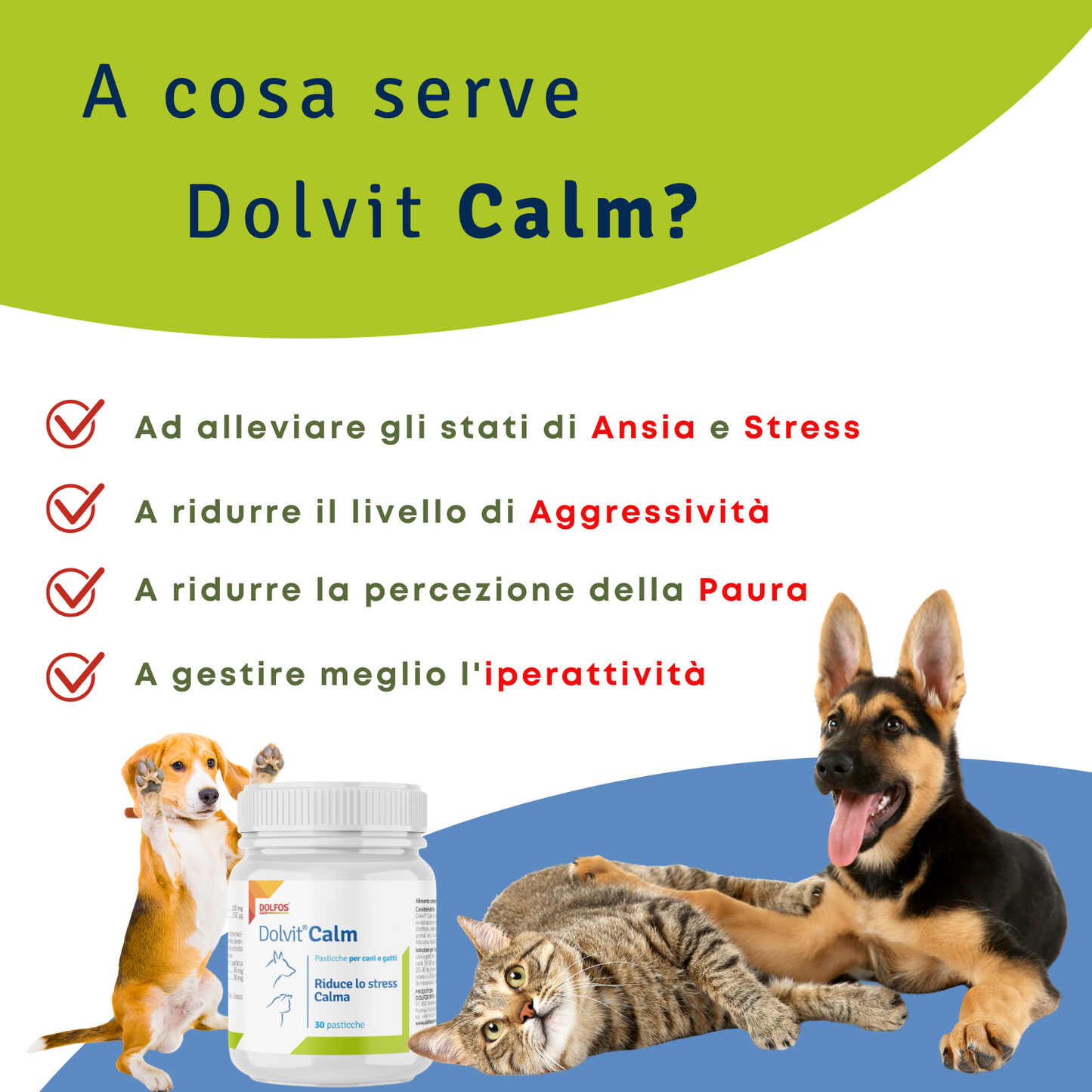 Dolvit Calm 30 "... riduce lo stress, indicato in caso di viaggi, mostre, fuochi d'artificio ... "