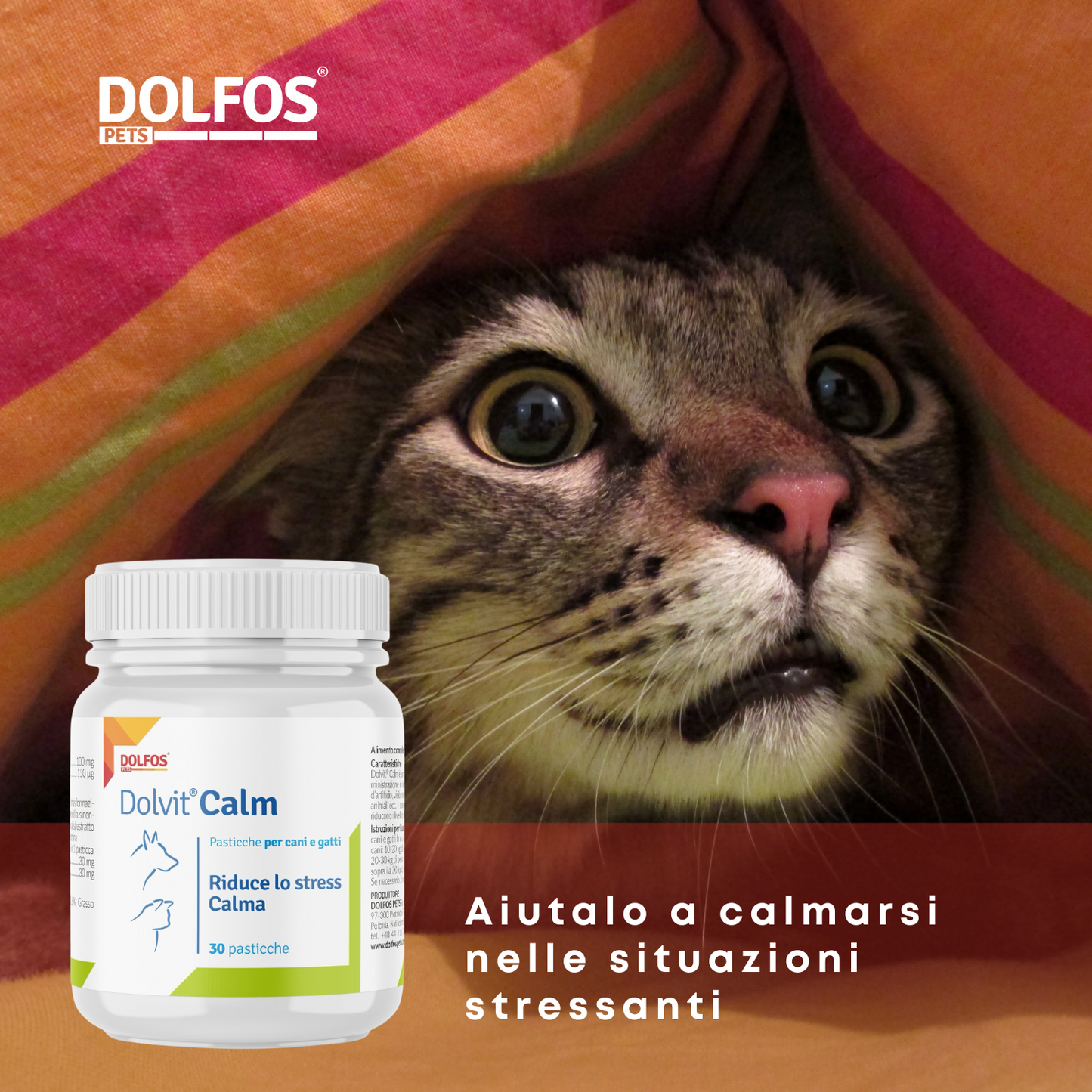 Dolvit Calm 30 "... riduce lo stress, indicato in caso di viaggi, mostre, fuochi d'artificio ... "