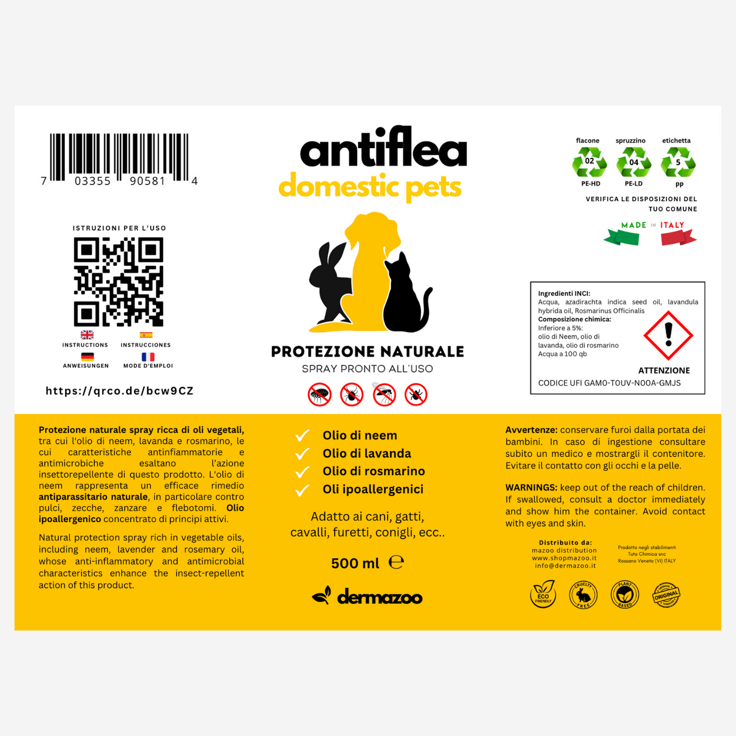 dermazoo - Antiflea domestic pets Repellente Spray per cani