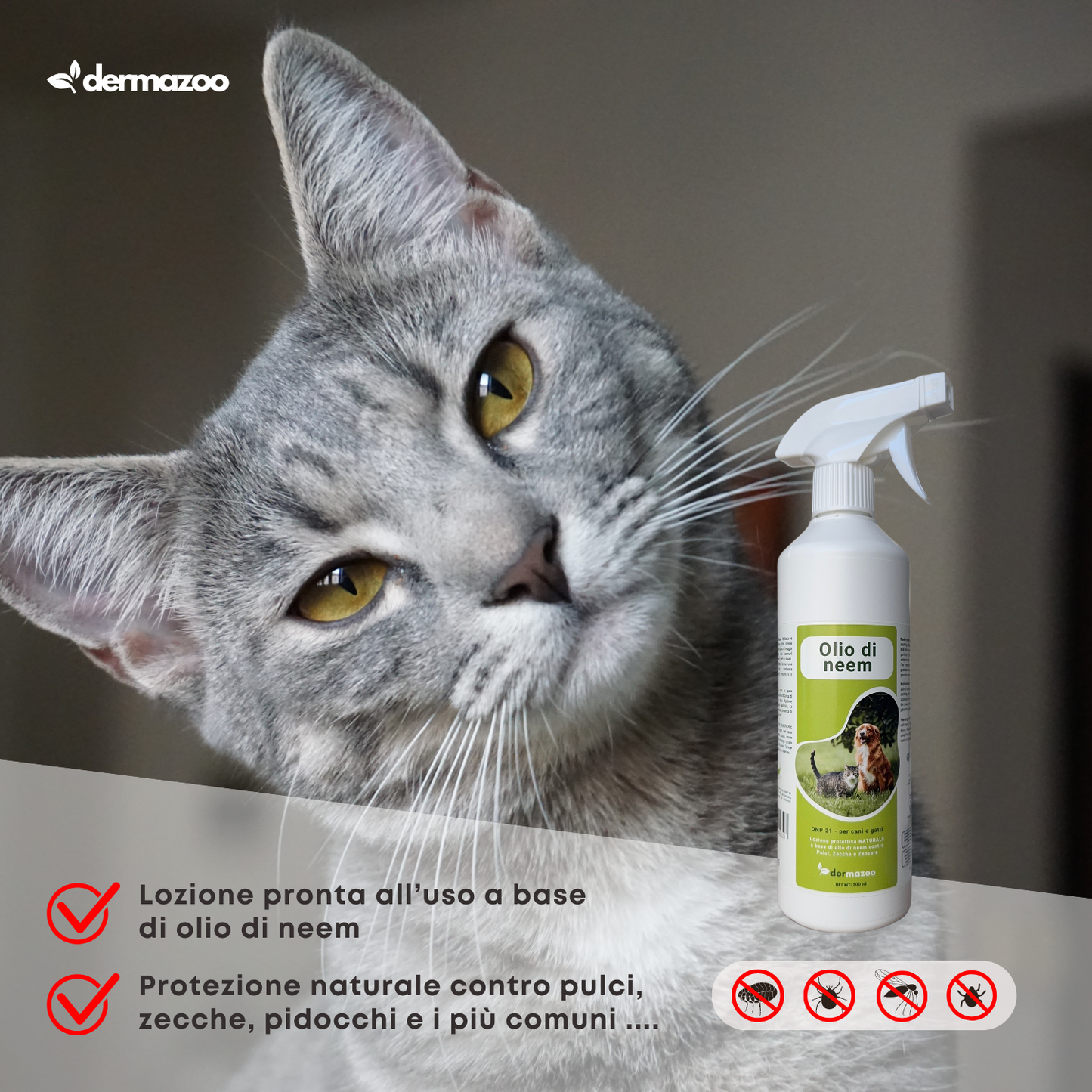 dermazoo - Olio di Neem per Gatti Repellente Spray