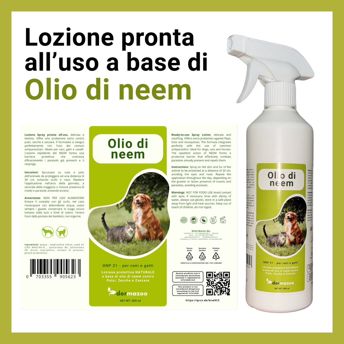 dermazoo - Olio di Neem per Cani Repellente Spray