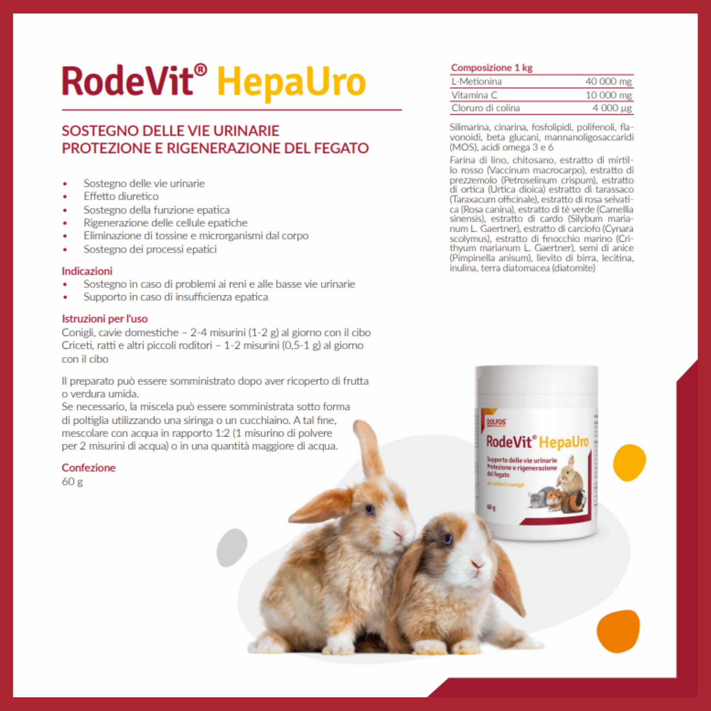 RodeVit HepaUro 60 " .. supporto al fegato, vie urinarie dei conigli e dei roditori ..."