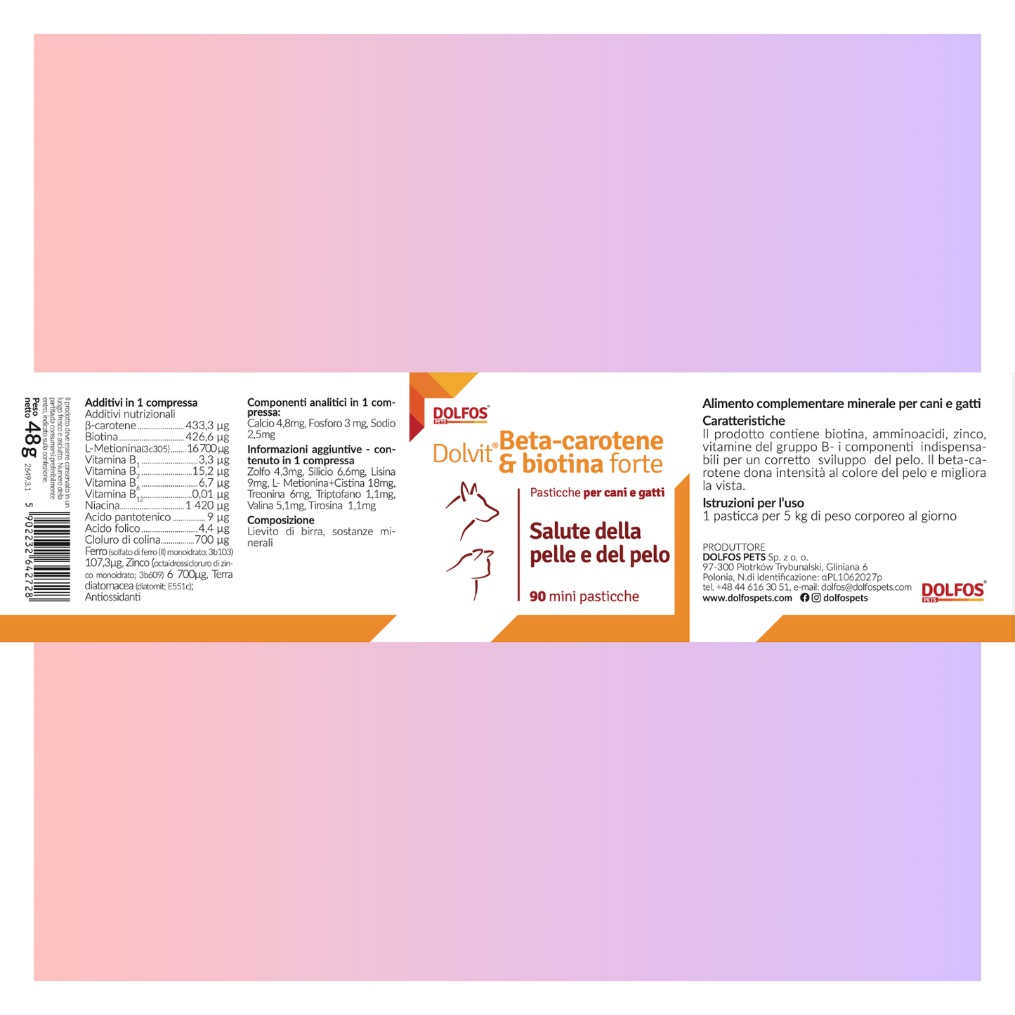 Dolvit Beta Carotene & Biotina Forte mini 90 "... un aiuto per i periodi di muta, pelle secca .."