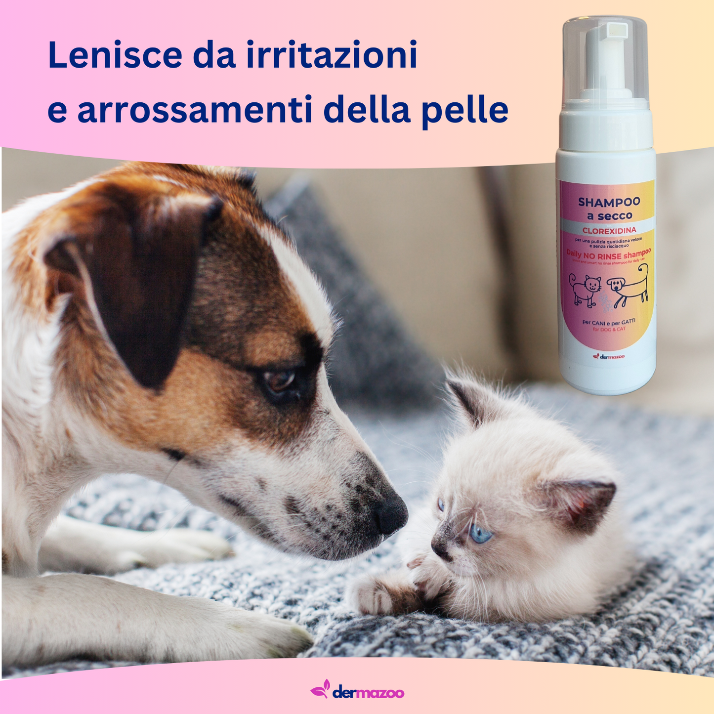 Shampoo a secco con Clorexidina " .. 190 ml di mousse per lavaggio veloce e senza risciacquo "