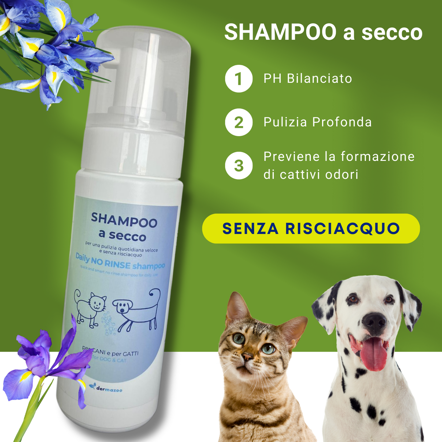 Shampoo a secco " .. 190 ml di mousse per lavaggio veloce e senza risciacquo "