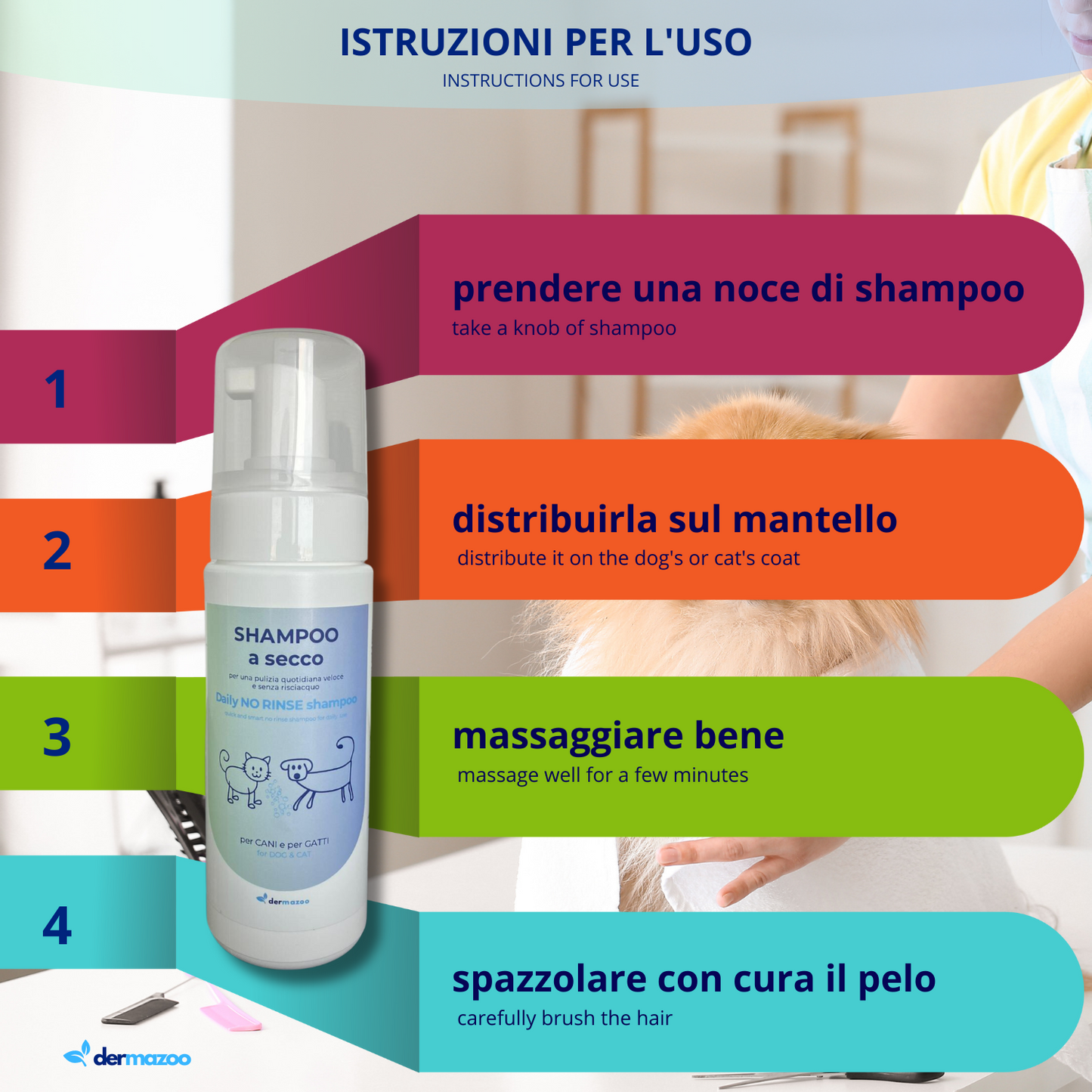 Shampoo a secco " .. 190 ml di mousse per lavaggio veloce e senza risciacquo "