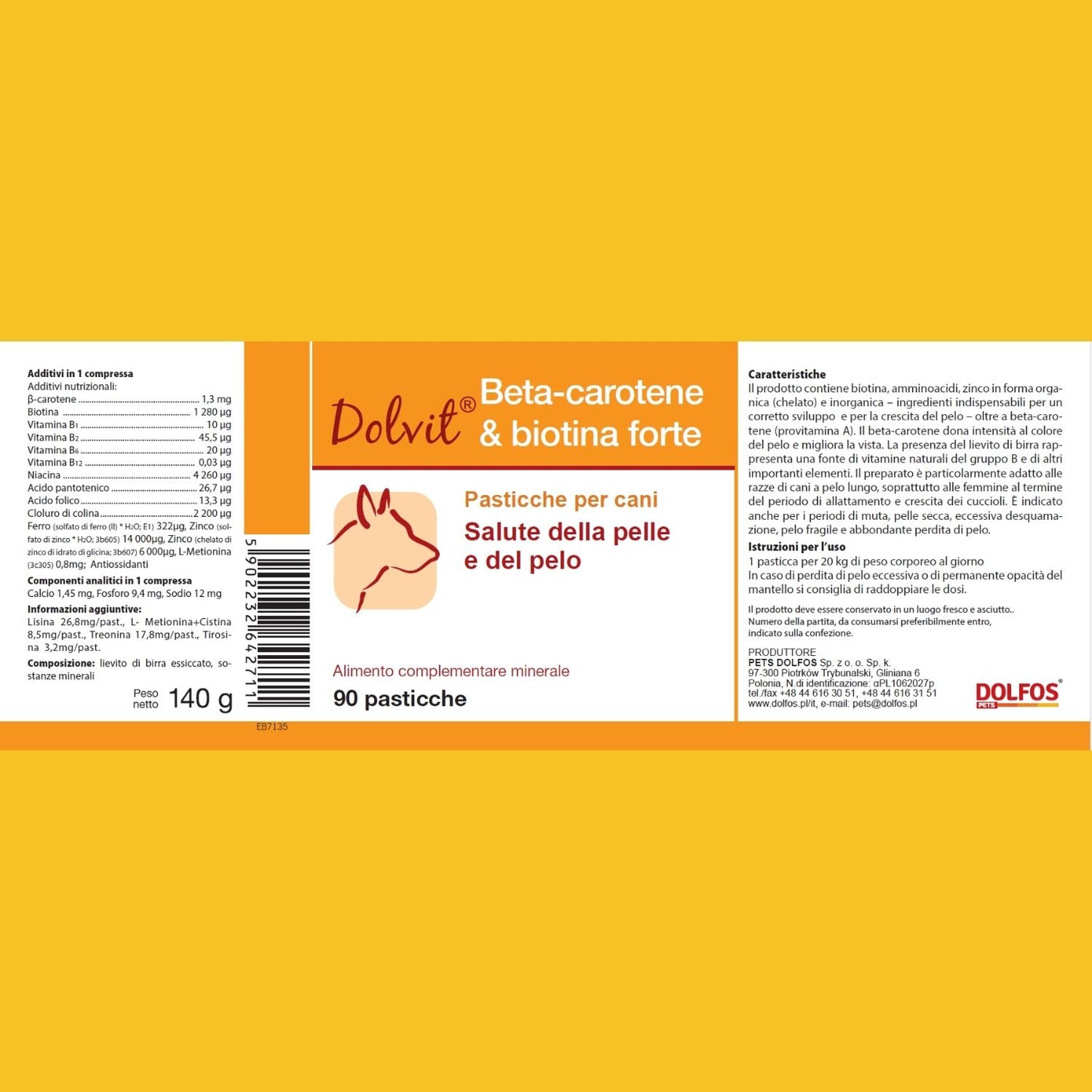 Dolvit Beta Carotene & Biotina Forte 90- Integratore Per il Pelo del Cane