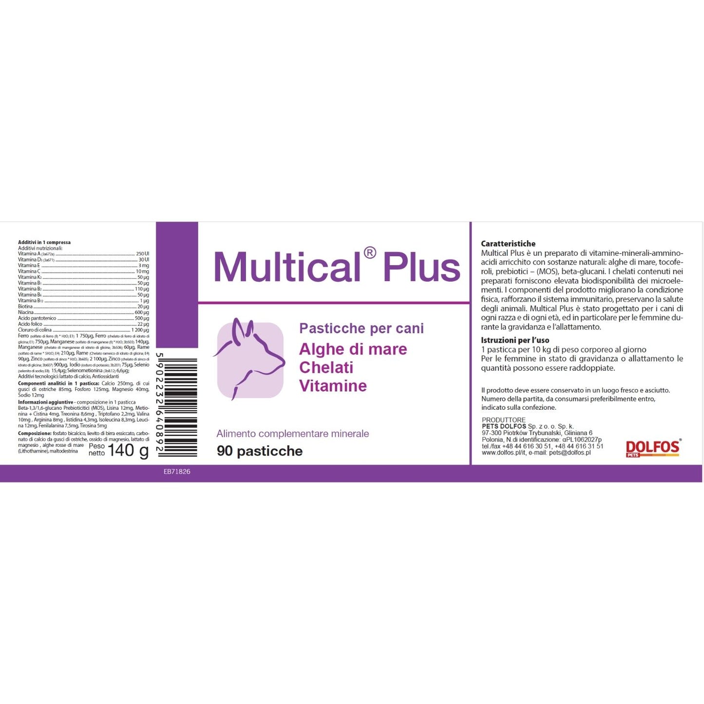 Multical Plus 90  ".. vitamine e minerali per il cane adulto ... "