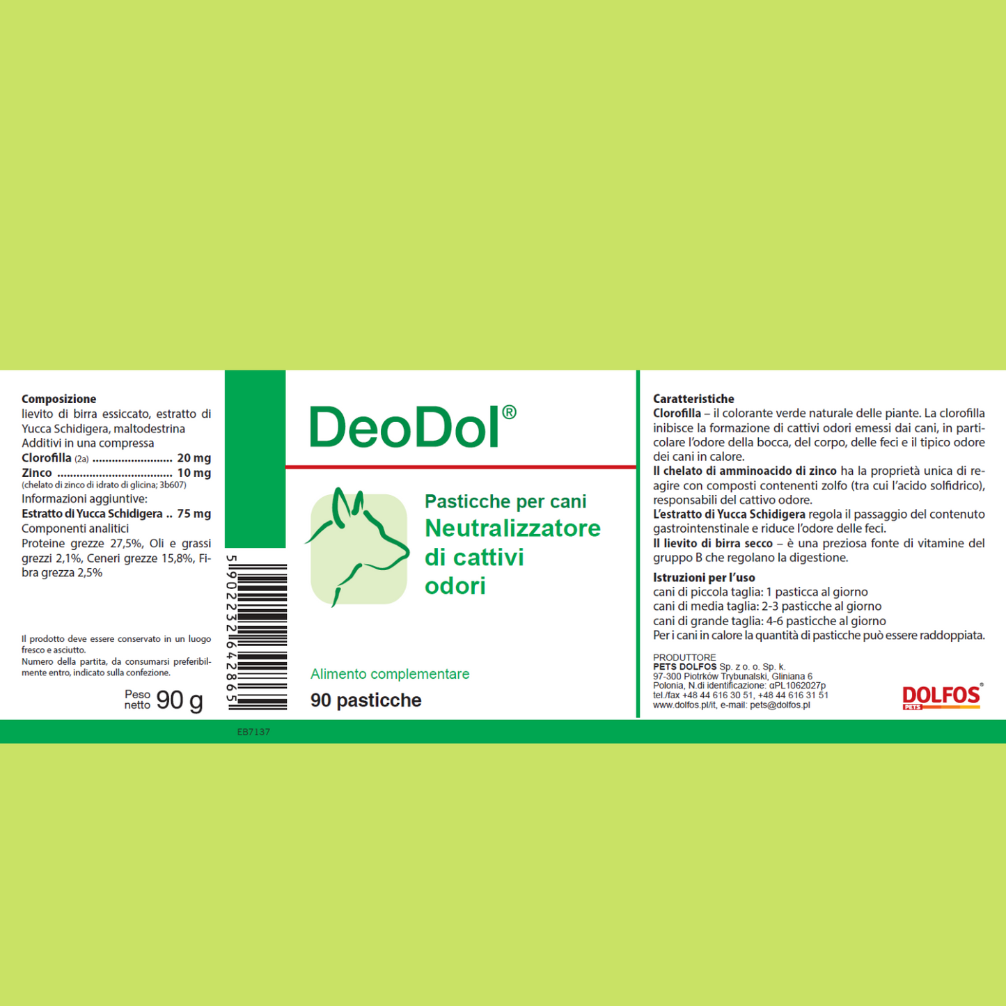 DeoDol 90 "..neutralizza i cattivi odori e regola i processi digestivi del cane.."