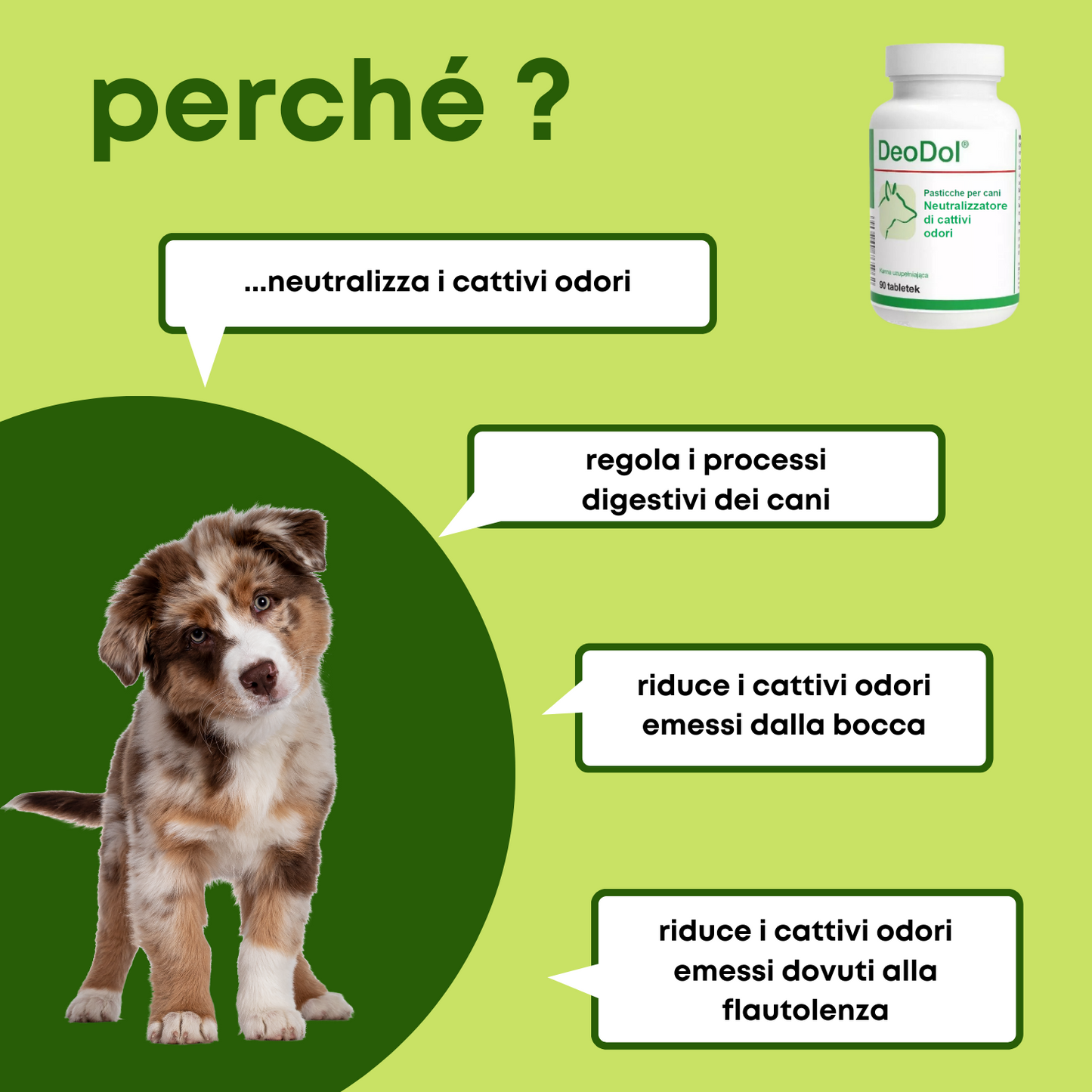 DeoDol 90 "..neutralizza i cattivi odori e regola i processi digestivi del cane.."