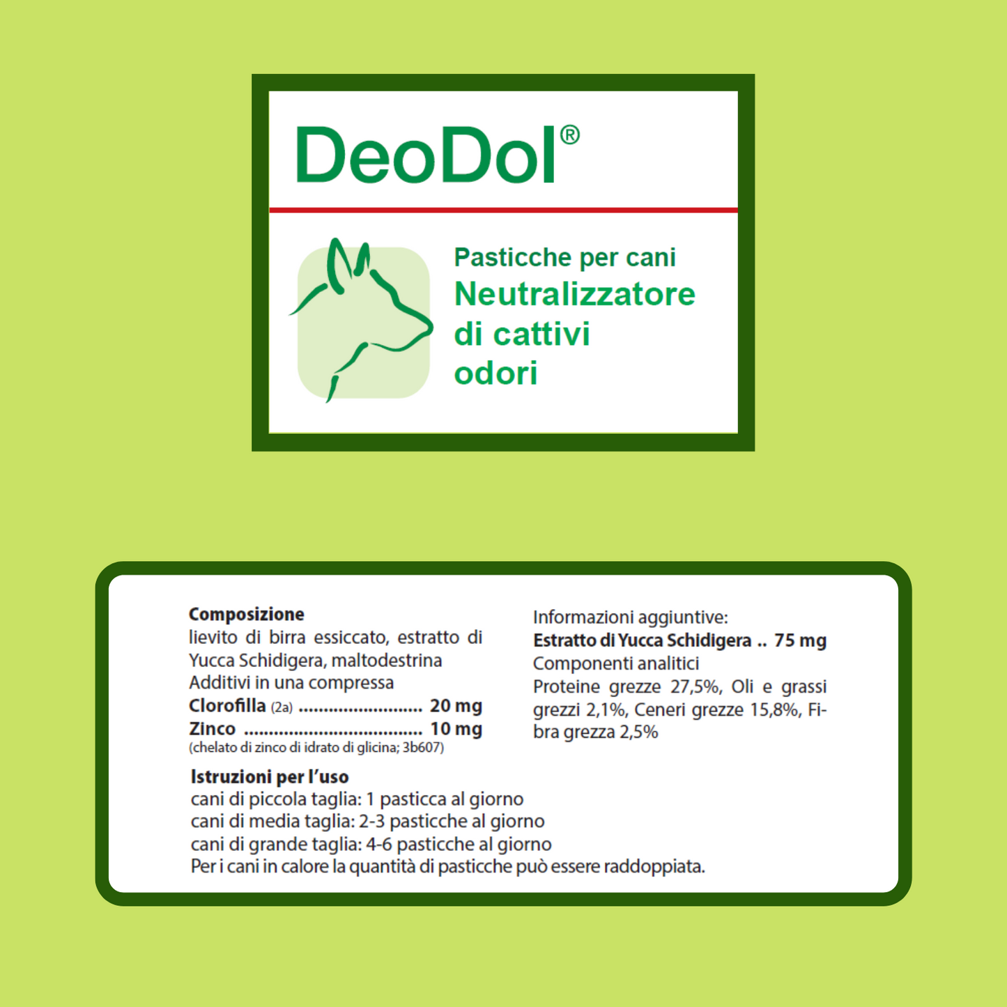 DeoDol 90 "..neutralizza i cattivi odori e regola i processi digestivi del cane.."