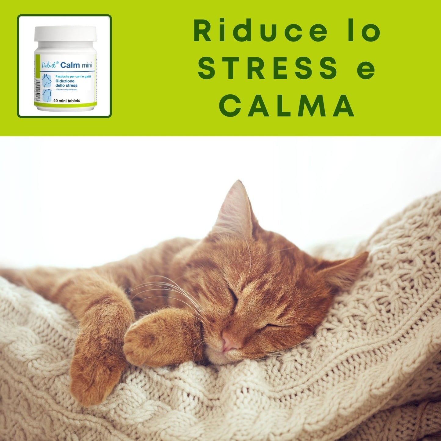 Dolvit Calm mini 40 "... riduce lo stress, indicato in caso di viaggi, mostre, fuochi d'artificio ... "
