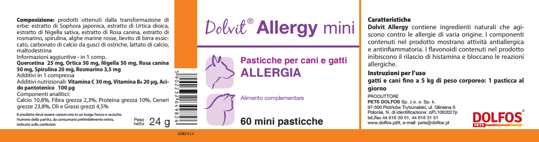Dolvit Allergy mini 60 ".. riduce le sintomatologie allergiche, antinfiammatorio ... "