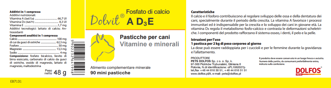 Dolvit  Fosfato di Calcio e vitamine AD3E mini 90  ".. velocizza la formazione del callo osseo, sviluppo ..."