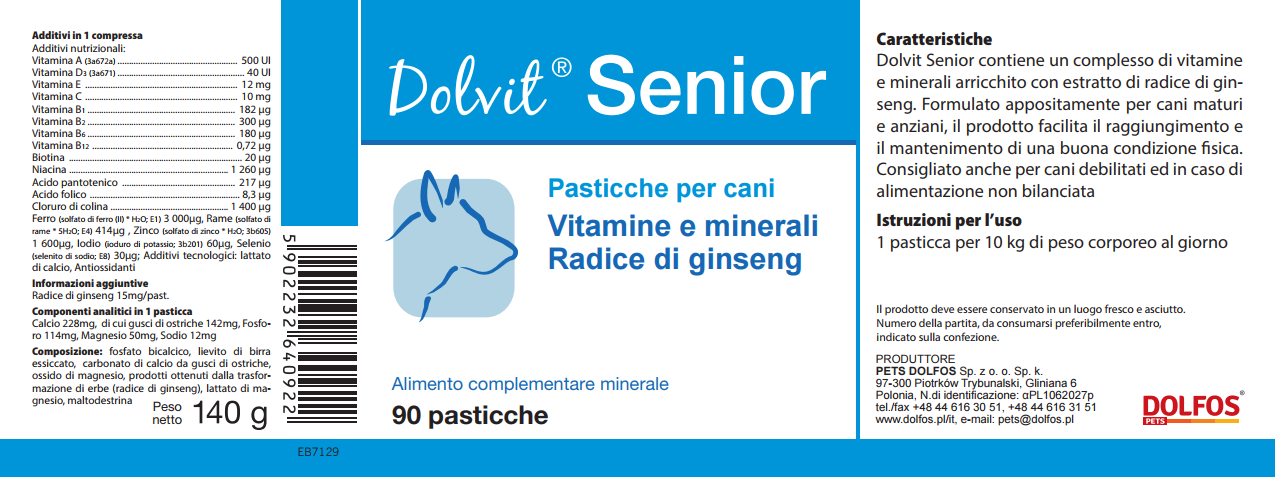 Dolvit Senior 90 "vitamine e minerali per i cani anziani"