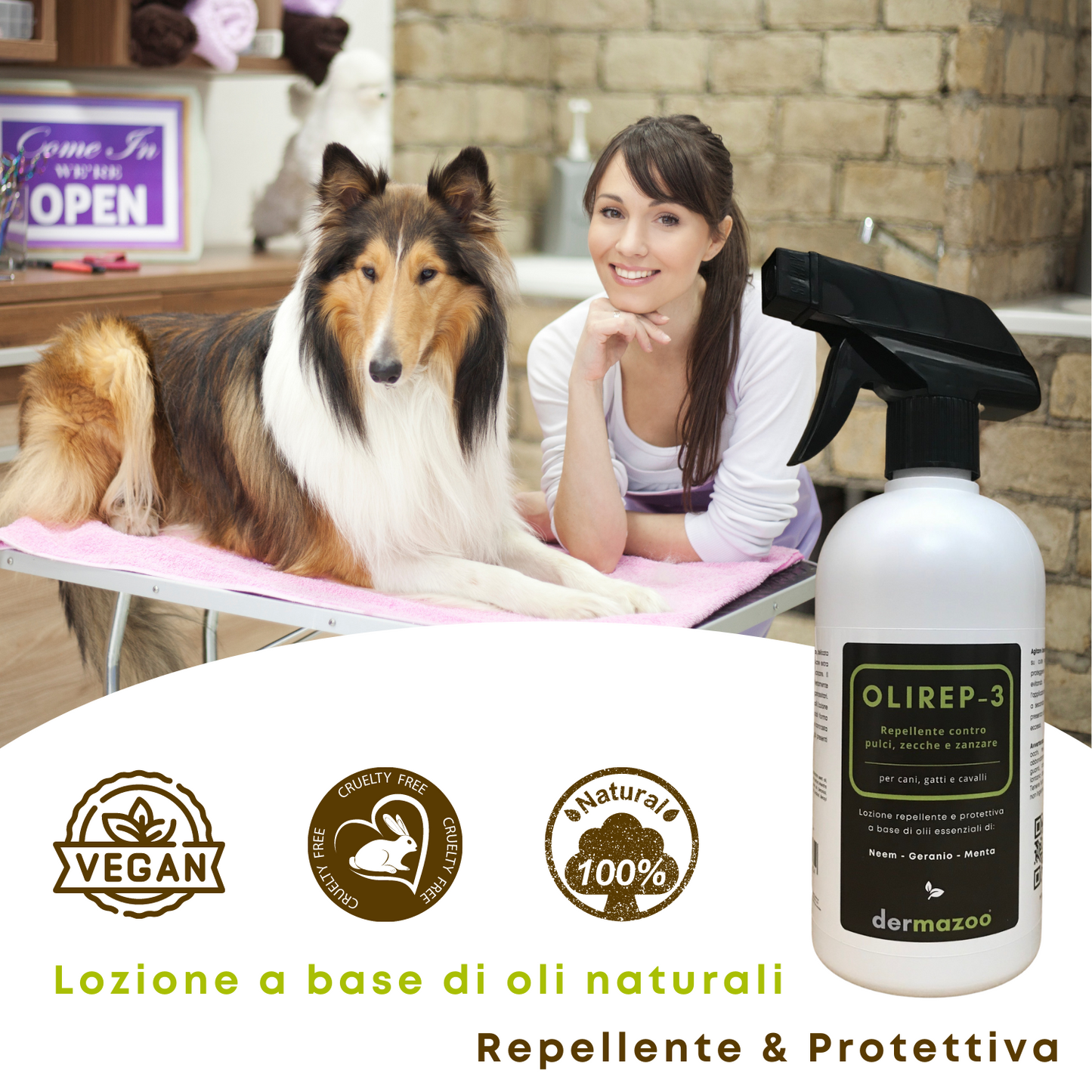 dermazoo - OLIREP-3 Repellente Spray naturale per cani con Oli essenziali